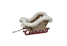 Schlitten aus Holz mit  Fell dekoriert  Rote Kufen  L:9cm B:20.5cm H:12.5cm