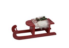 Schlitten aus Holz mit Fell und  Weihnachts-Deko  Farbe: Rot