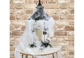 Spinnennetz mit Spinnen  als 7er Set  aus Baumwolle 10g und Kunststoff
