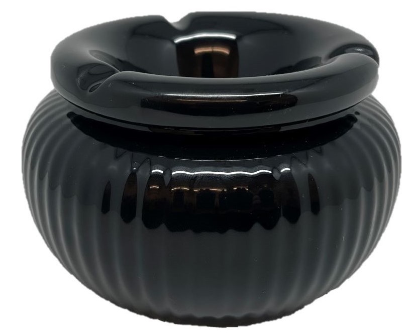 Sturmaschenbecher Schwarz mit Rillen aus Keramik 12.5 x12.5 x7.8cm,  Aschenbecher - dameco ag