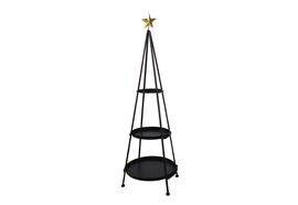 Tannenbaum 3D aus Metall schwarz  3 Ablagen und goldiger Stern  H:97cm D:30cm