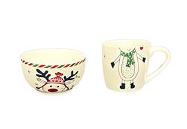 Tasse und Schüssel  2er Set Xmas weiss  Motiv Elch