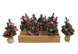Weihnachtsbäumchen dekoriert  12 Stk. im Kartondisplay  Topf in Jute  Farbe: Grün