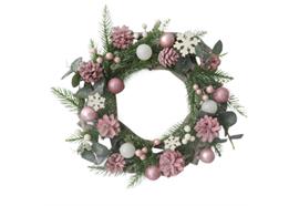 Weihnachtskranz mit rosa  Dekoelementen  Durchmesser 30cm