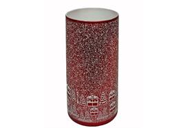 Windlicht aus Glas  Bergdorfmotiv  rot weiss