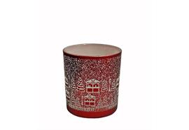Windlicht aus Glas  Bergdorfmotiv  rot weiss