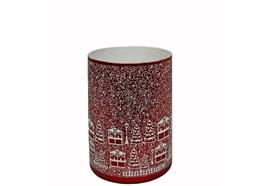 Windlicht aus Glas  Bergdorfmotiv  rot weiss