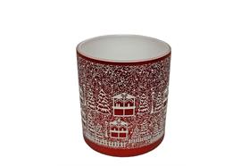 Windlicht aus Glas  Bergdorfmotiv  rot weiss