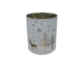 Windlicht aus Glas  Farbe: Weiss / Gold  D:8.8cm H:10cm