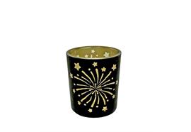 Windlicht aus Glas  mit Feuerwerk Motiv