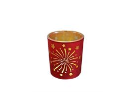 Windlicht aus Glas  mit Feuerwerk Motiv