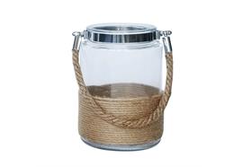 Windlicht aus Glas mit  Henkel aus Kordel  Farbe: Transparent  D:10cm H:14.5cm