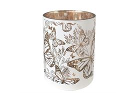 Windlicht aus Glas  mit Schmetterlingsmuster  H12.5cm