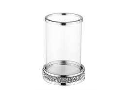 Windlicht aus Glas  mit Strasssteinen  auf Metallsockel  H21cm