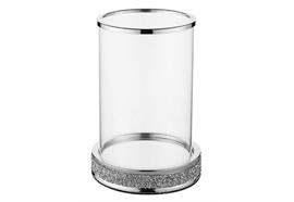 Windlicht aus Glas  mit Strasssteinen  auf Metallsockel  H25cm