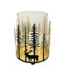 Windlicht aus Glas und Metall  mit Waldszene