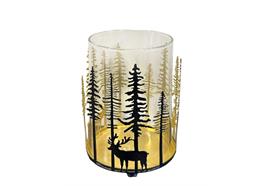 Windlicht aus Glas und Metall  mit Waldszene
