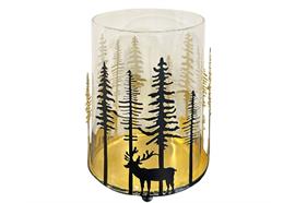 Windlicht aus Glas und Metall  mit Waldszene