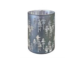 Windlicht aus Glas  Wald Motiv  blau grau