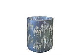 Windlicht aus Glas  Wald Motiv  blau grau