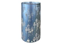Windlicht aus Glas  Wald Motiv  blau grau