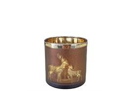 Windlicht aus Glas  Wald Motiv  braun gold