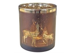 Windlicht aus Glas  Wald Motiv  braun gold