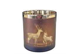 Windlicht aus Glas  Wald Motiv  braun gold