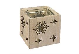 Windlicht aus Holz - mit Glaseinsatz  Motiv: Schneeflocken  L:9cm B:9cm H:9cm