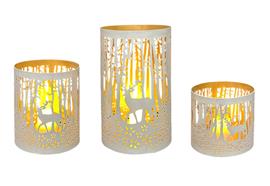 Windlicht Forest 3er Set  aus Metall Weiss gold