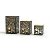 Windlicht Forest  3er Set eckig  aus Metall Schwarz gold