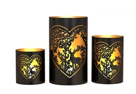 Windlicht Forest 3er Set Metall  aussen schwarz / innen gold