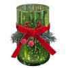 Windlicht grün mit  roter Schleife  aus Glas