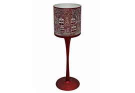 Windlicht Kelch  aus Glas  Bergdorfmotiv  rot weiss