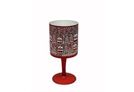 Windlicht Kelch  aus Glas  Bergdorfmotiv  rot weiss