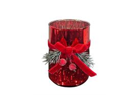 Windlicht rot mit  roter Schlaufe  aus Glas