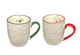 XMAS Tassen 2 fach assortiert  Farben grün und rot H10cm D:9cm  Material: New Bone China