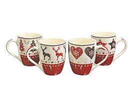 XMAS Tassen 4 fach assortiert  4 Design H:10.5cm D: 8cm  Material: New Bone China