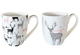 XMAS Tassen Keramik 2-assortiert  2 Design H:11cm D:9cm  Material: New Bone China